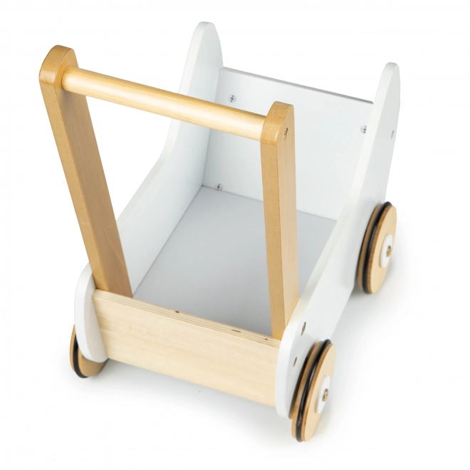 ECOTOYS Chariot en bois pour poupées blanc