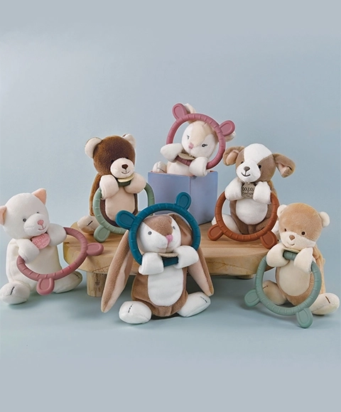 Doudou jouet en peluche avec anneau de dentition