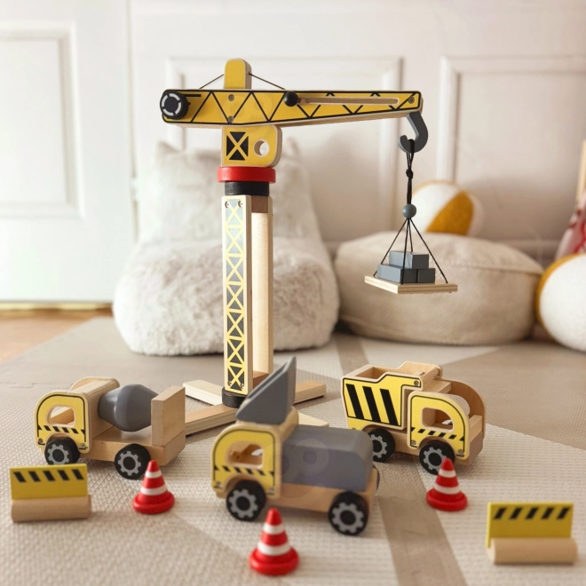 Ensemble de construction en bois 5 en 1 avec grue et véhicules de construction WOOPIE GREEN
