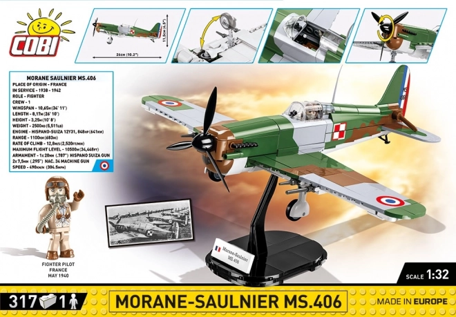 COBI Morane‑Saulnier MS.406 – maquette d’avion historique à l’échelle 1:32 (317 pièces)