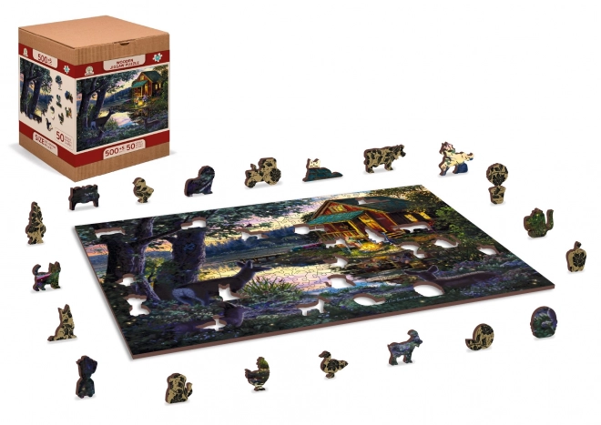 Wooden City Puzzle en bois Soirée dans la maison au bord du lac 2 en 1, 505 pièces EKO