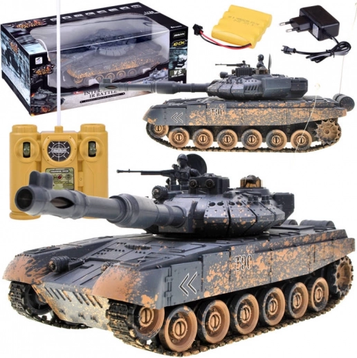 Char RC T-90 avec tourelle rotative, lumières et sons