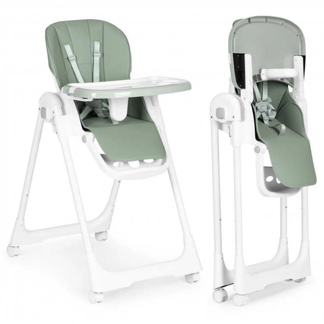 Chaise haute, chaise d'alimentation, réglable en hauteur, harnais en simili cuir, plateau double vert