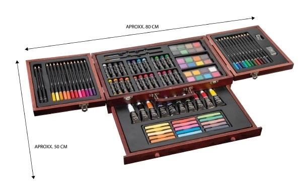 Ensemble de peinture - Coffret d'art ensemble créatif 103pcs avec mallette en bois dans une boîte 39x27x9cm