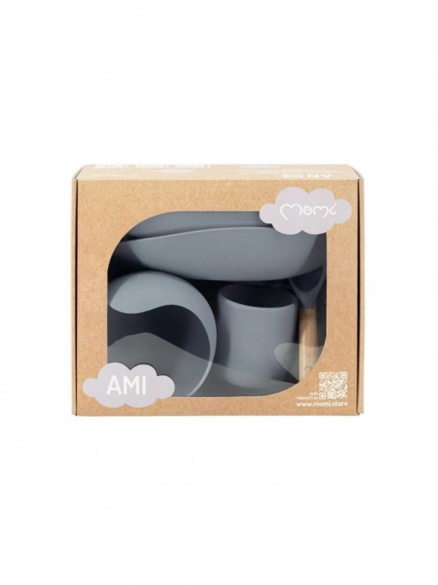 Set de vaisselle en silicone pour enfants MoMi AMI gris