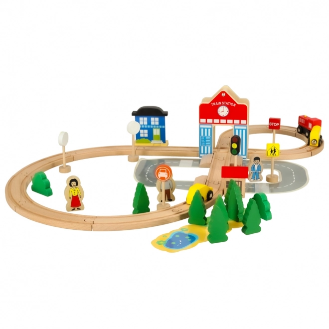 Ensemble de train en bois 50 pièces