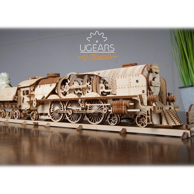 Puzzle 3D Ugears - Locomotive V-express avec wagon 538 pièces