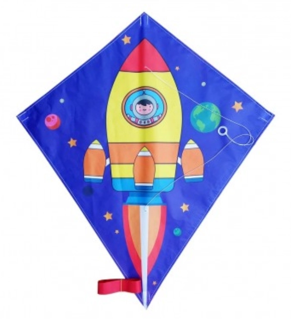 Cerf-volant volant avec motif de fusée spatiale - 70 x 60 cm