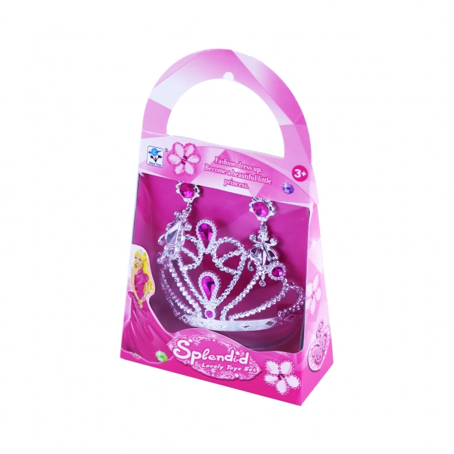 Couronne pour princesse avec boucles d'oreilles rose