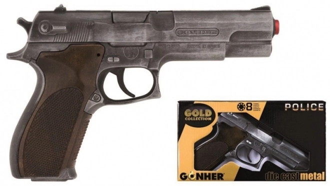 Pistolet policier collection Gold argenté en métal 8 coups