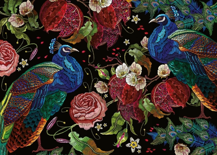 Puzzle Jardin mystérieux : Paons parmi les roses 1000 pièces
