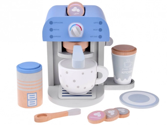 Cafetière bleue en bois avec tasse