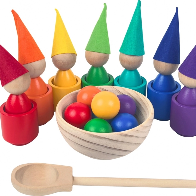 Poupées arc-en-ciel avec balles – jouet Montessori en bois 7 couleurs