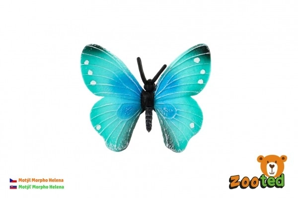 Papillon tropical Morpho Helena en plastique zooté 7cm en sachet