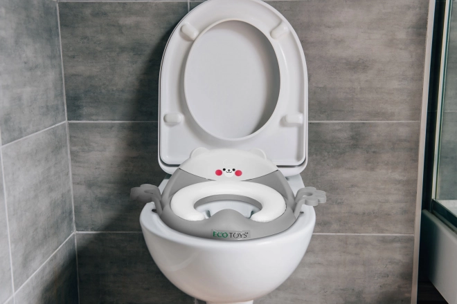 Siège de toilette pour enfants avec supports et coussin doux gris ECOTOYS