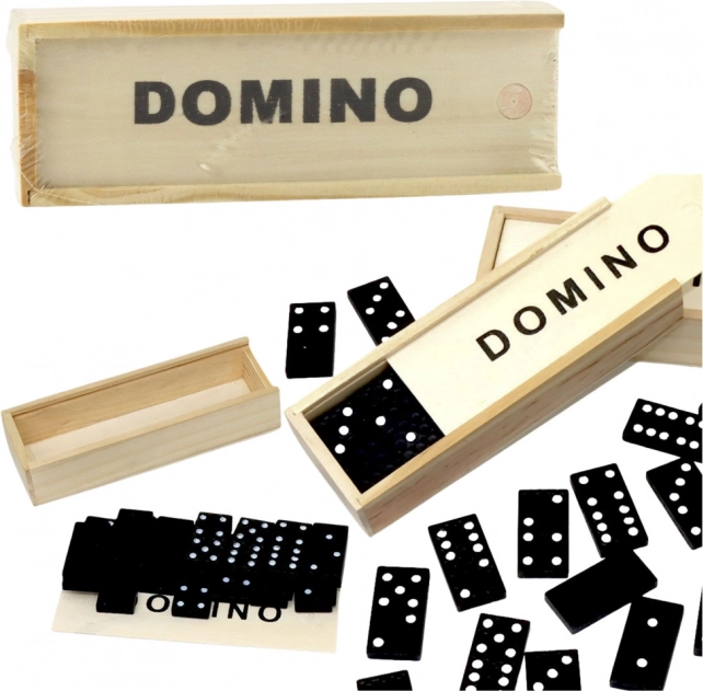 Domino en bois dans une boîte, 32 pièces noires