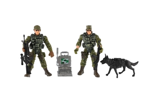 Ensemble soldats avec chien et accessoires 6 pcs en plastique dans un sachet 17x20x3cm