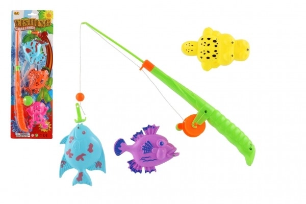 Jeu de pêche/magnétique en plastique 3pcs+canne à pêche en plastique 34cm mix de couleurs sur carte