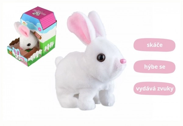 Lapin Ben peluche/plastique 16x17cm à piles avec son et mouvement dans une boîte 13x19x18cm