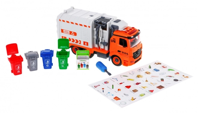 Camion de poubelle interactif pour enfants 3+ Apprendre l'écologie + 4 conteneurs + carte des déchets