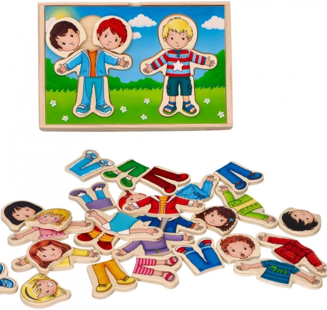 Puzzle en bois pour enfants Habillage avec garçon et fille