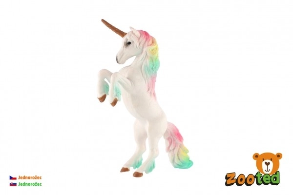 Licorne blanche avec crinière arc-en-ciel zooted plastique 18cm en sac
