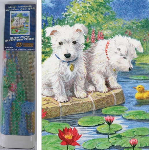 Peinture diamant Chiens avec nénuphars 30 × 40 cm