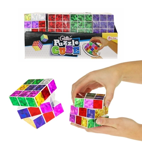Cube de puzzle pliable en plastique scintillant 6,5x6,5cm dans un sac