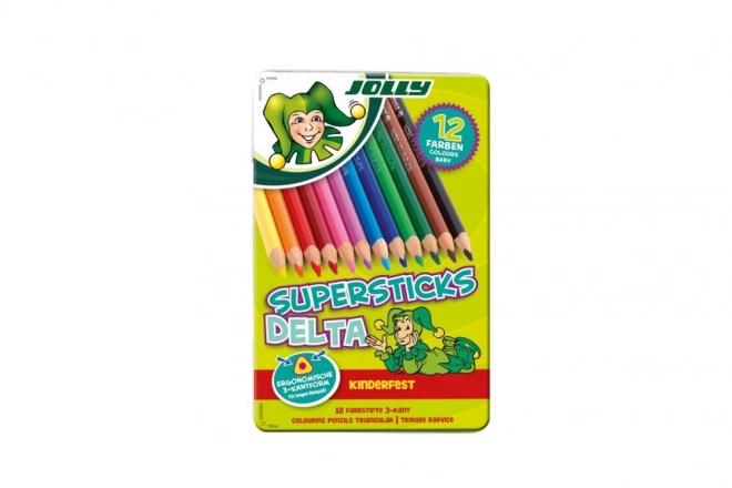 Crayons triangulaires Delta 12 couleurs en boîte métallique