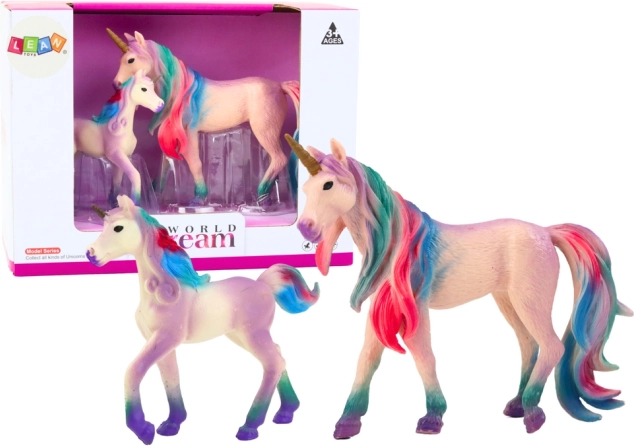 Figurines de collection licornes violettes – adulte et petit, 2 pcs