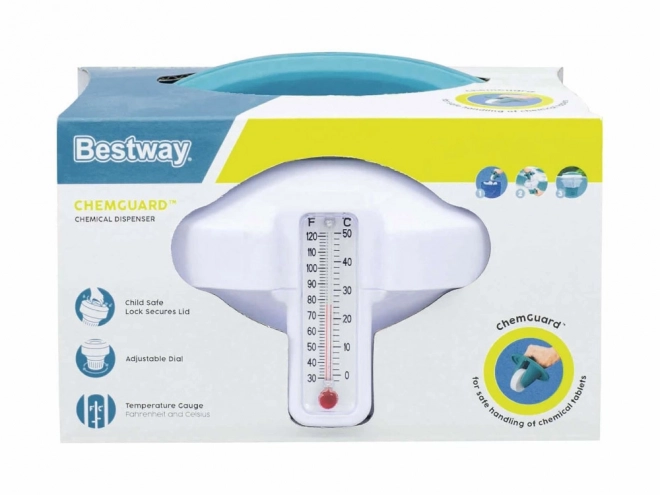 Doseur flottant pour produits chimiques pour l'eau de piscine avec thermomètre