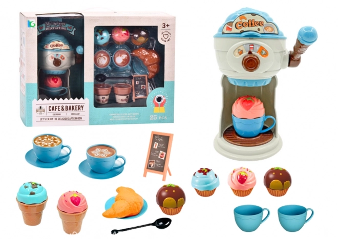 Douceurs de la cafétéria avec machine à glace, tasses et muffins