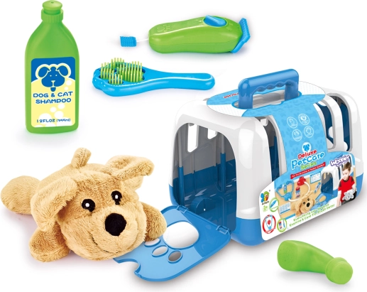 Woopie ensemble portable de petit vétérinaire avec chiot en peluche et caisse de transport, 6 pièces