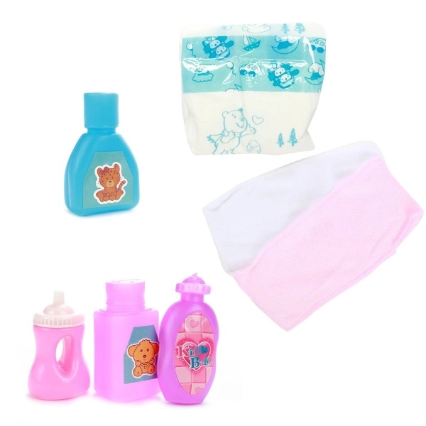 Sac pour poupées avec accessoires en plastique dans une boîte en plastique 17x12x7cm