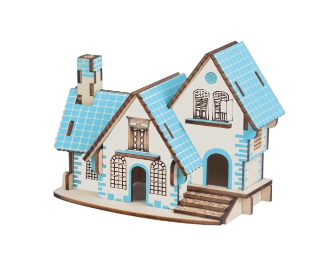 Woodcraft Puzzle 3D en Bois Maison Bleue