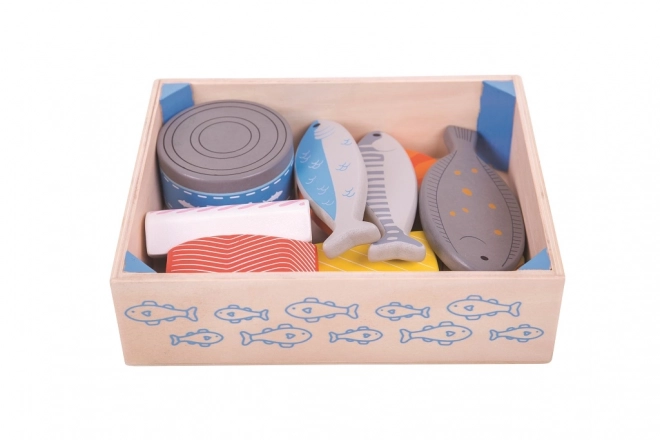 Fruits de mer en bois dans une boîte Bigjigs Toys