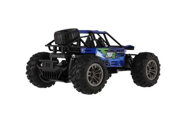 Buggy RC tout-terrain bleu 22cm plastique 2,4GHz sur batterie + pack rechargeable en boîte 32x16x18cm