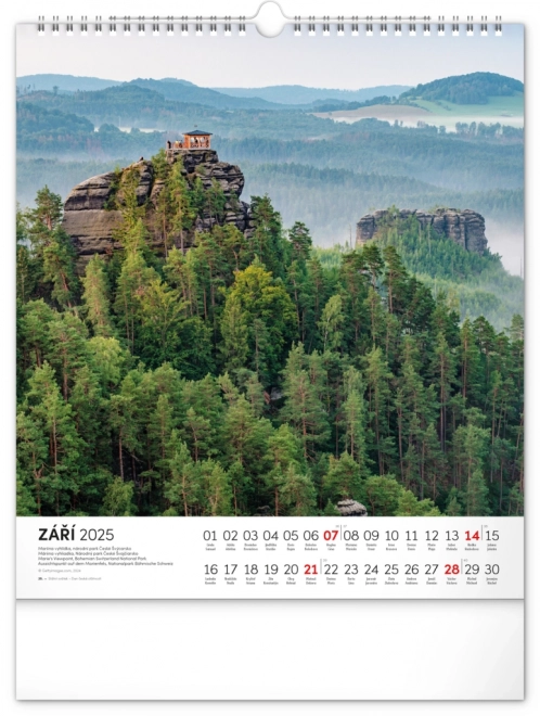 Calendrier mural NOTIQUE Balades dans le paysage tchèque 2025, 30 x 34 cm