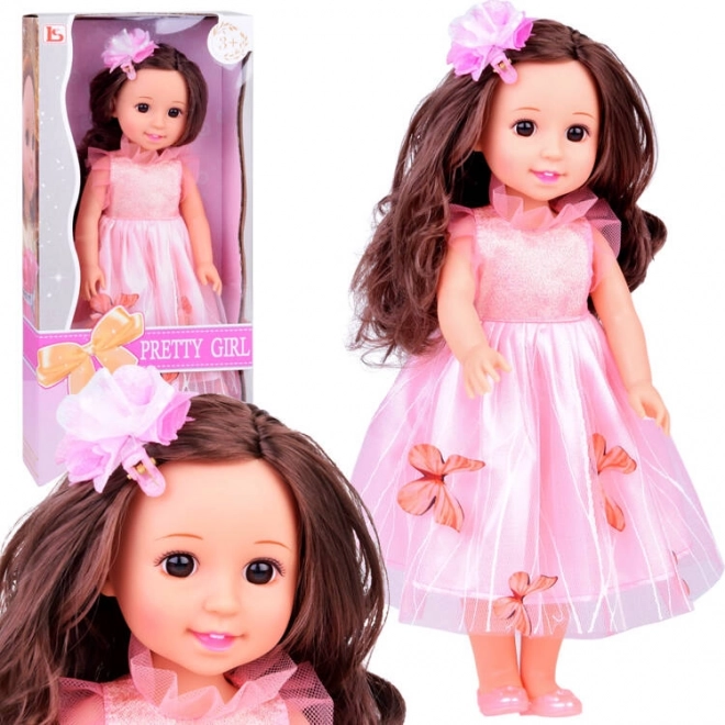 Jolie poupée 36 cm en robe de bal rose avec papillons cheveux longs ZA5236