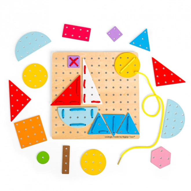 Bigjigs Jouets Jeu de laçage en bois Formes géométriques