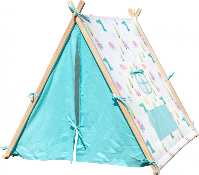 Tente de jeu pour enfants avec motifs d’animaux et cadre bois-tissu