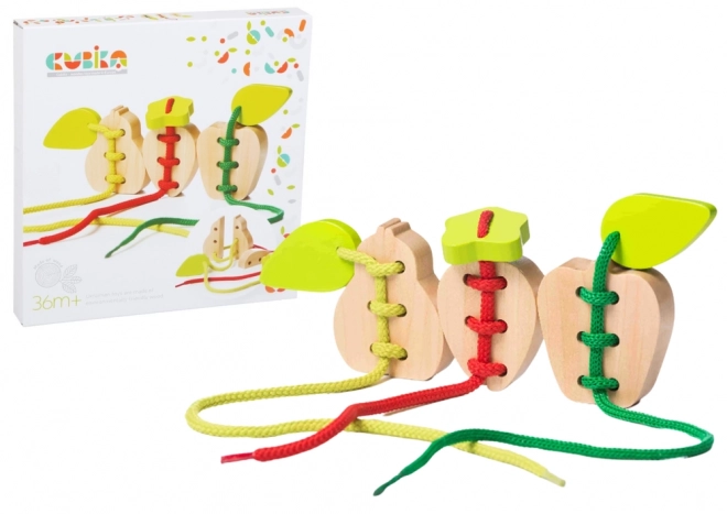 Jouet en bois sur corde Cubika Fruits poire pomme fraise