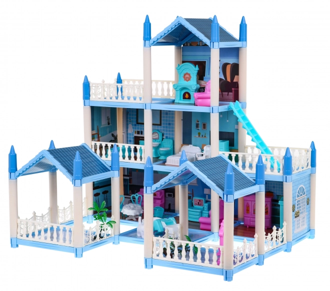 Maison de poupées à trois étages Cadeau pour filles 6+ Villa bleue avec accessoires