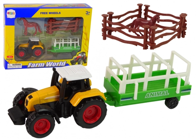 Ensemble de jouets Ferme - Tracteur, Remorque et Cheval 1:64