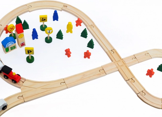 Circuit de train en bois – set de 48 pièces