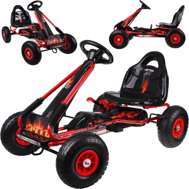 Kart à pédales pour enfants avec siège réglable et pneus gonflables – Rouge