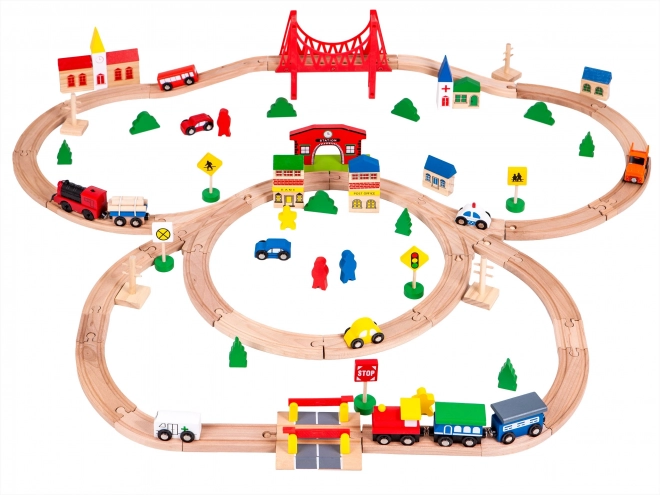 Chemin de fer en bois à piles 90 éléments Ecotoys