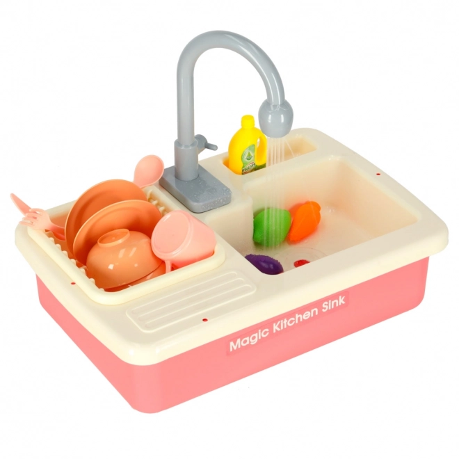 Évier de cuisine pour enfants avec vraie eau et accessoires roses