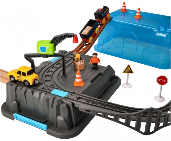 Woody Chemin de fer en bois dans une boîte Ensemble de la mine 63 pcs
