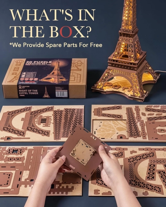 Puzzle 3D en bois RoboTime Rolife Nuit Éclairée Tour Eiffel